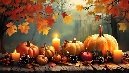 Wall Mural - joyful thanksgiving celebration with family, autumn decor, and delicious feast