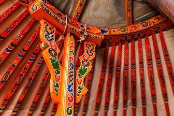 yurt wooden artwork inside colorful