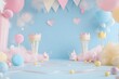 © DesignByGade - Pastel-colored birthday party backdrop with whimsical details.