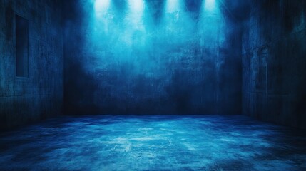 Sticker - A dimly lit, blue-toned empty room with spotlight effects, creating a moody atmosphere.