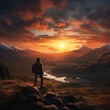 © iAmP - silhouette of a person standing on a mountain top,generative ai illustration