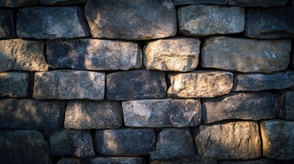 Poster - A textured stone wall showcasing various shapes and shades of natural stone.