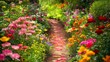 © Ben - Vibrant garden path adorned with diverse varieties of flowers, creating a colorful and immersive natural setting with layers of blooms that add depth and beauty. Bright floral arrangements and natural
