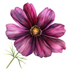 Wall Mural - Watercolor Red Chocolate Cosmos Isolated on White Background. Beautiful Chocolate Cosmos Flower