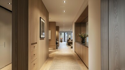 Sticker - Modern Interior Design - Hallway with Wood Paneling and Natural Light