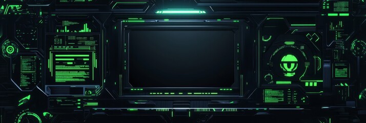 Poster - Imagine a greenthemed GUI for gaming streamers featuring a virtual monitor and interactive control panels. This modern design enhances usability and creates captivating futuristic gaming layouts