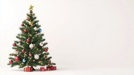 Sticker - A decorated Christmas tree with ornaments and presents beneath, symbolizing holiday cheer.