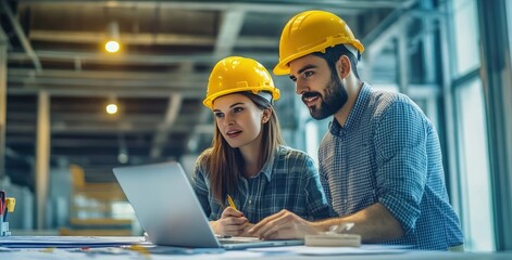 Engineer in Yellow Helmet Presenting Financial Chart to Businessman in Office Meeting