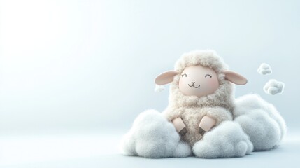 Poster - A cute, fluffy sheep sits happily among soft clouds, evoking a sense of comfort and joy.