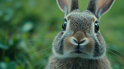 Sticker - A close-up of a curious rabbit in a natural setting, showcasing its expressive features.