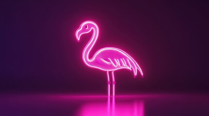 Sticker - A glowing neon flamingo silhouette against a dark background, creating a vibrant visual effect.