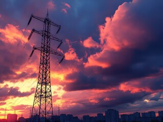 Canvas Print - power lines at sunset