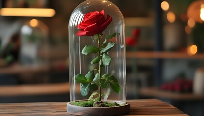 Wall Mural - Elegant red rose encased in a glass dome, symbolizing everlasting beauty and love