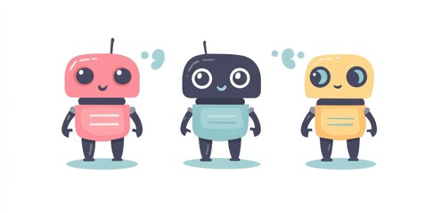 Illustration of Modern Cute Robot with Large Eyes and Vibrant Colors