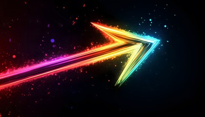 A digital illustration of a vibrant arrow made out of colorful lights