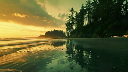 Wall Mural - Beach_Sunset_Green_Forest_lphone_wallpaper