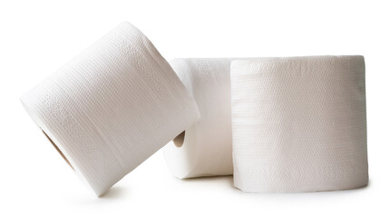 White tissue paper rolls in stack isolated on white background with clipping path