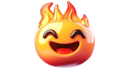 Poster - A cheerful emoji with flames, representing excitement or something hot.