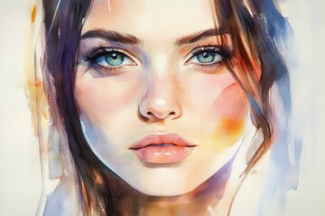 Poster - Beautiful Watercolor Portrait of a Young Woman