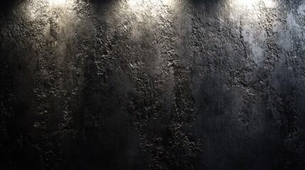 Wall Mural - A textured dark wall illuminated by three overhead lights, creating a dramatic ambiance.