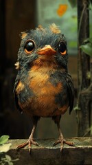 Poster - Close-Up Portrait of a Cute Small Bird with Big Eyes