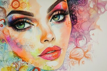 Poster - Vibrant Portrait of Woman with Artistic Makeup Design