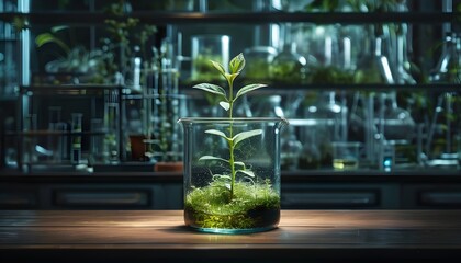 Wall Mural - Resilient Flora in a Shadowy Laboratory Setting