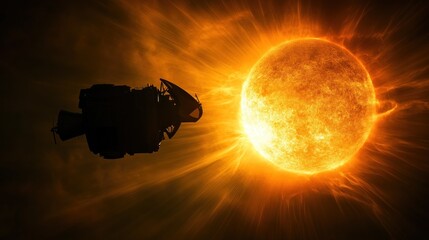 Wall Mural - a spacecraft approaches the sun, highlighting solar features and exploration themes.