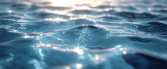 Wall Mural - Close-up of shimmering water surface with soft ripples and sunlight reflections.