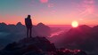 © Bussakon - Hiker Silhouetted Against Sunset Sky on Rocky Mountain Outcrop