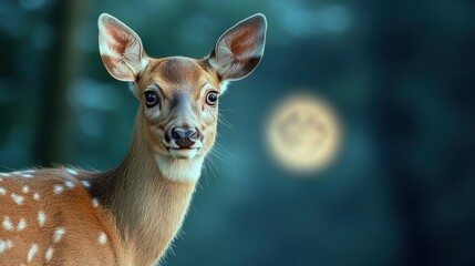 Wall Mural - A close up of a deer with its eyes open in the woods, AI