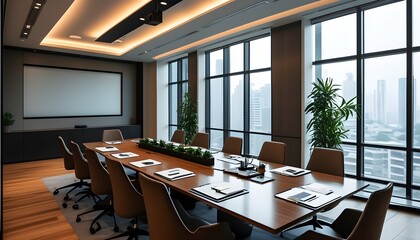 Wall Mural - Silhouetted boardroom scene highlighting communication, brainstorming, and collaboration for strategic business planning and teamwork in a corporate setting