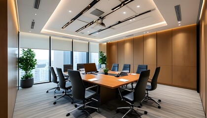 Wall Mural - Silhouetted boardroom scene highlighting communication, brainstorming, and collaboration for strategic business planning and teamwork in a corporate setting