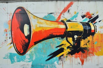 Wall Mural - A Vibrant Street Art Depiction of a Megaphone on a Concrete Wall