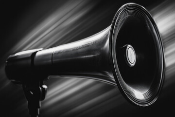 Canvas Print - Black and White Photograph of a Megaphone with Blurred Background