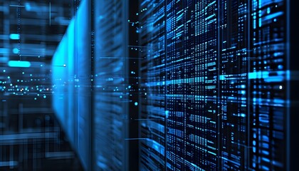 Cybersecurity and Cloud Computing Abstract with Dark Blue Patterns and Wave Dots for Digital Communication and Network Connectivity