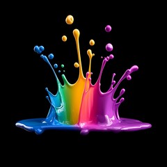 Poster - A vibrant splash of blue, green, yellow, and pink paint creates a dynamic and colorful abstract design against a black background.