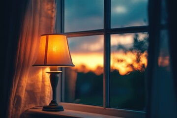 Sticker - Table Lamp Illuminating a Window with Sunset View