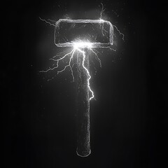 Wall Mural - A glowing hammer with lightning bolts emanating from it against a black background.