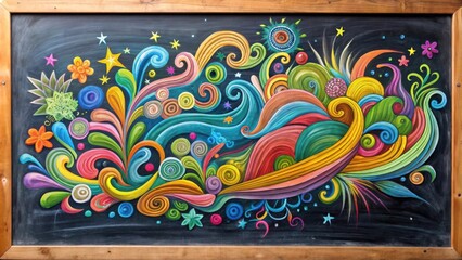 Wall Mural - Chalk drawing of a colorful abstract design on a blackboard, art,creativity, school, classroom, education, chalkboard