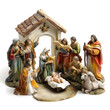 © Ram - Traditional Christmas nativity scene with baby Jesus, Mary, Joseph, shepherds, wise men, angel, and animals, celebrating the birth of Christ, religious art, holy family, holiday decoration