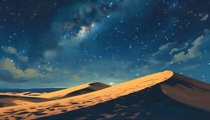 Wall Mural - Majestic desert dunes under a canopy of twinkling stars in the night sky