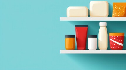 Supermarket shelves, butter and margarine products, flat design illustration