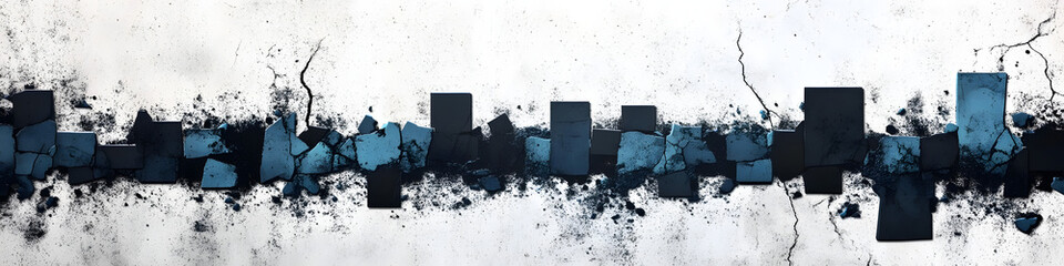 Wall Mural - Abstract high contrast background. Black, blue and white concrete streaked banner. Cracked concrete background