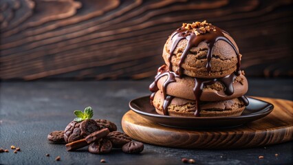 Wall Mural - Delicious chocolate ice cream served on a cookie with chocolate sauce , chocolate, ice cream, cookie, dessert, sweet