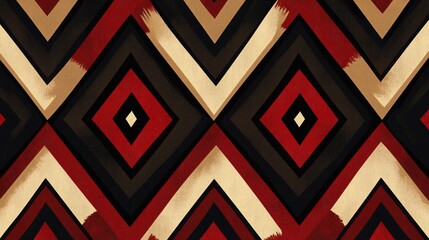 Canvas Print - Abstract Geometric Pattern with Red, Black, and Beige Colors.