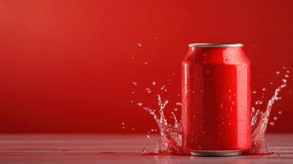 Wall Mural - A can of a red soda sitting in water on top of wood, AI