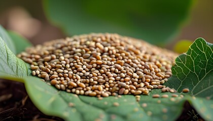 Wall Mural - Textured fenugreek leaves and seeds showcasing vibrant colors against a natural backdrop