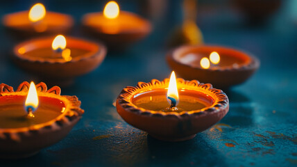 A beautifully lit diya surrounded by colorful flower petals during Diwali celebrations