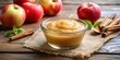 © Collection - Close-up shot of a portion of applesauce on a background, portion, applesauce,background, selective focus, close-up shot, food